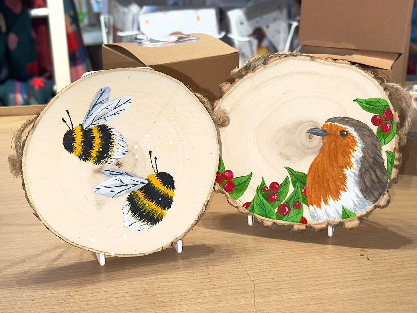 Large Hand Painted Bee Wood Slice