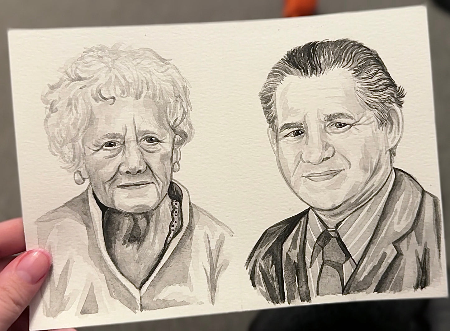 A5 Watercolour Portrait - Black and White