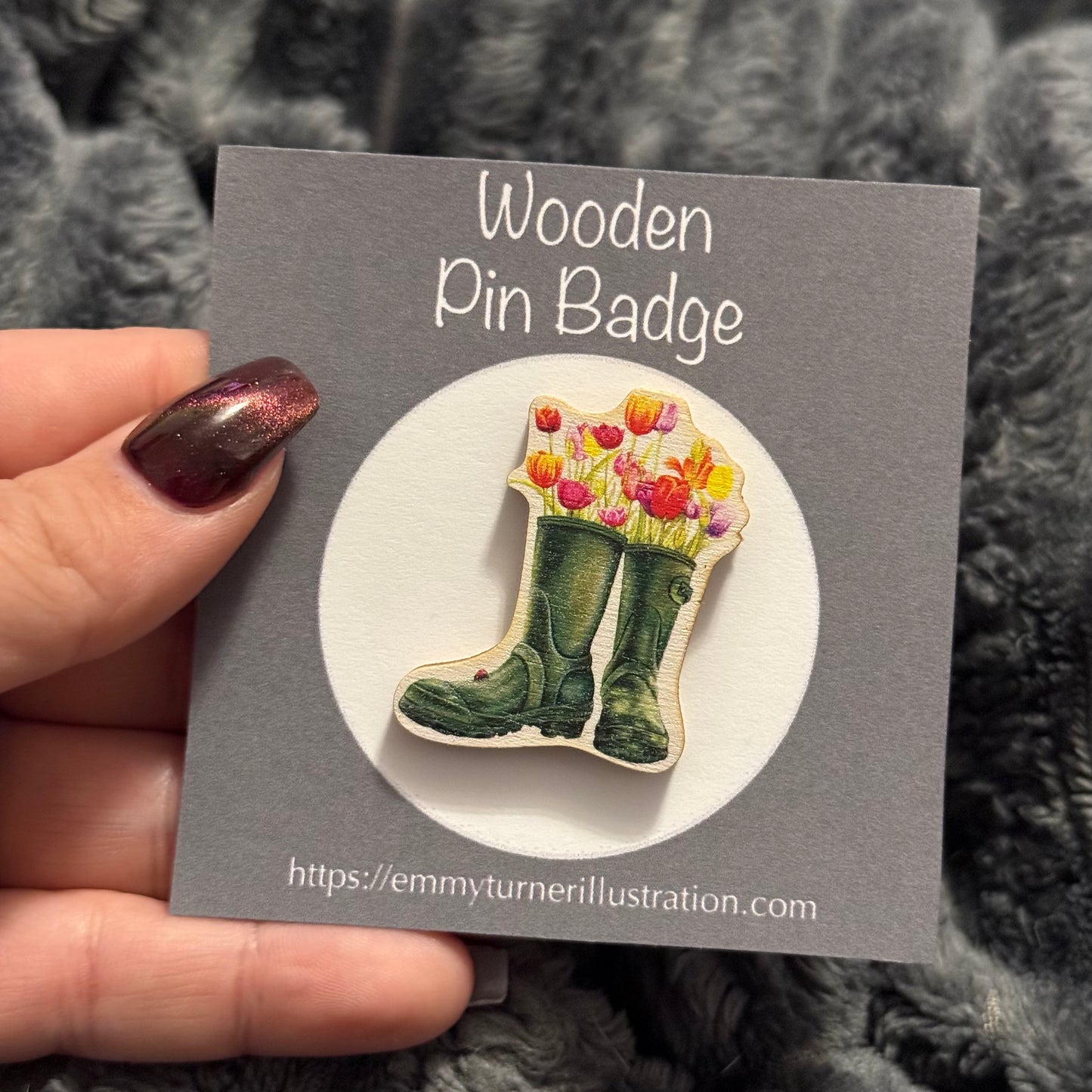 Wellies Wooden Pin Badge