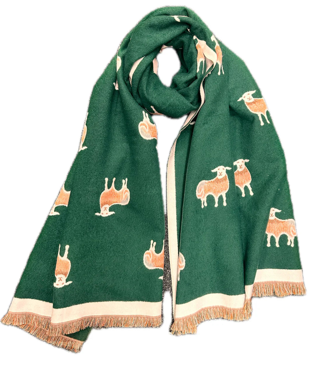 Green Sheep Scarf Reversible