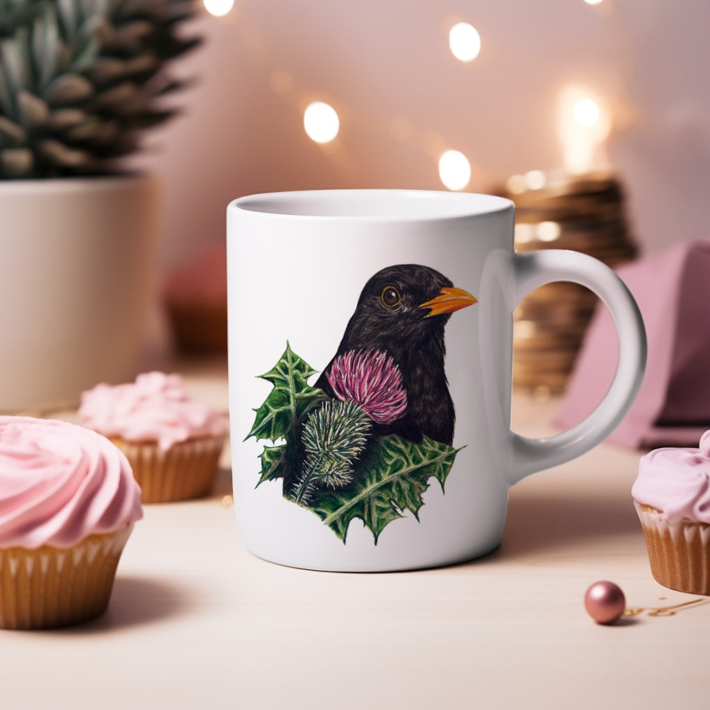 Thistle Blackbird Mug