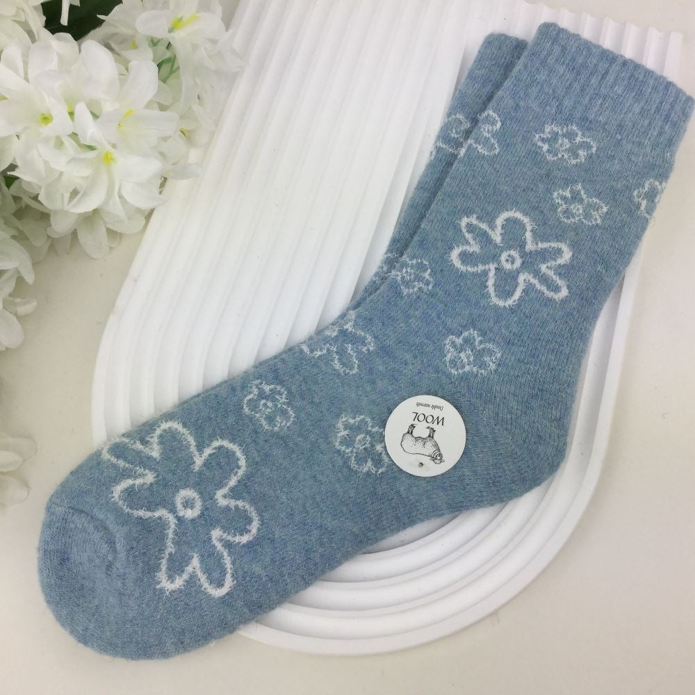 Blue Floral Wool Blend Socks