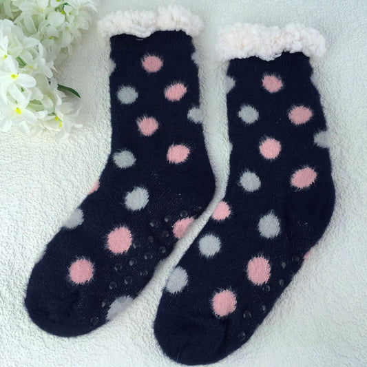 Navy and pink Spotty Slipper Socks