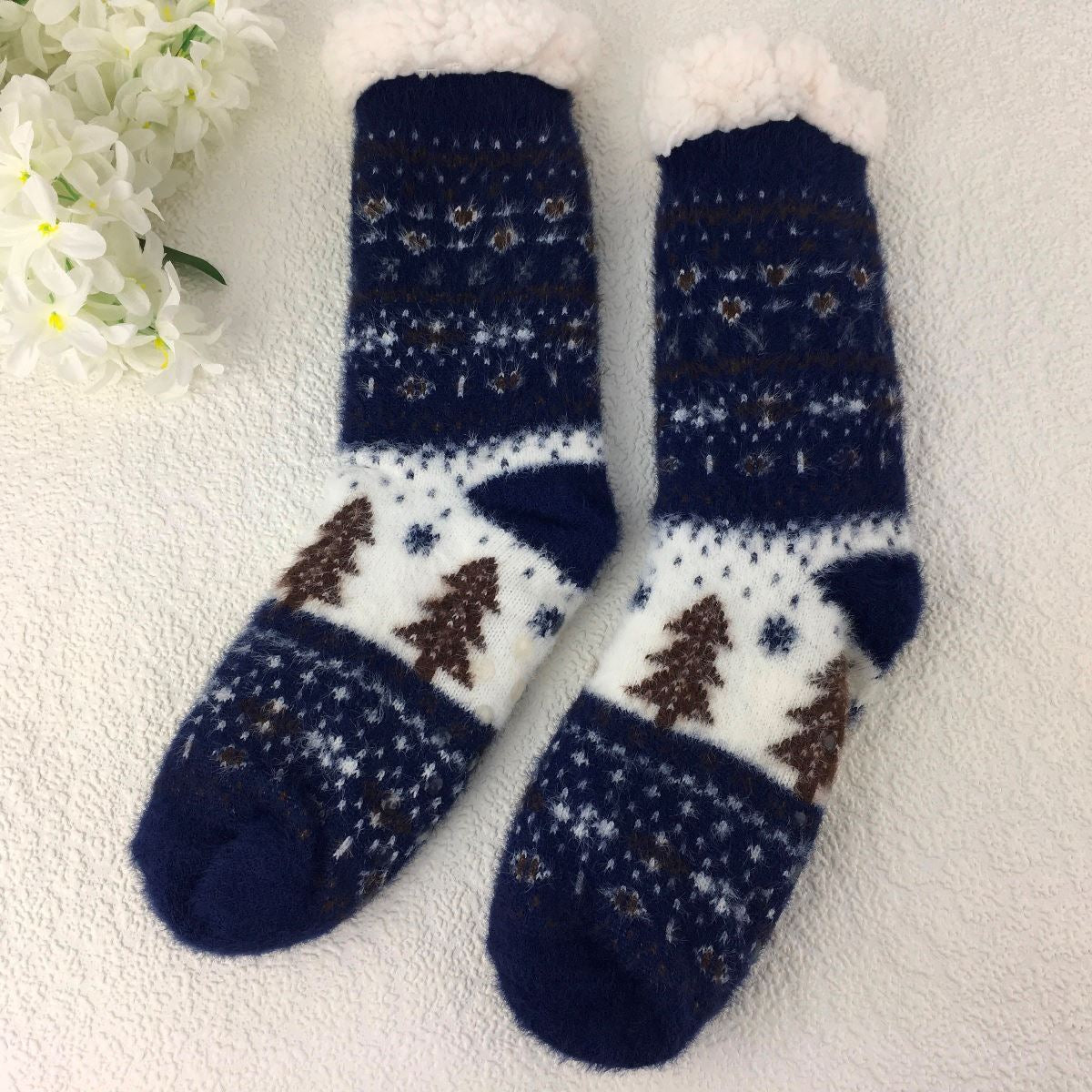 Navy Winter Slipper Socks