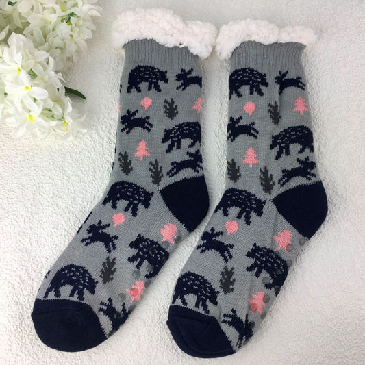 Grey Wildlife Slipper Socks