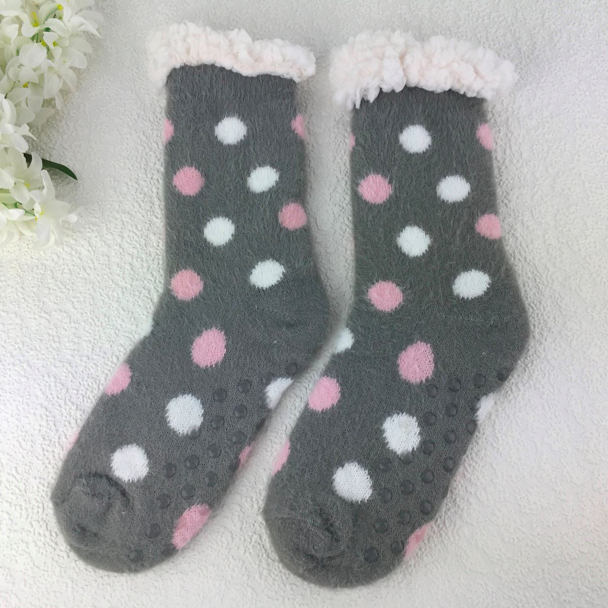 Dark Grey Spotty Slipper Socks