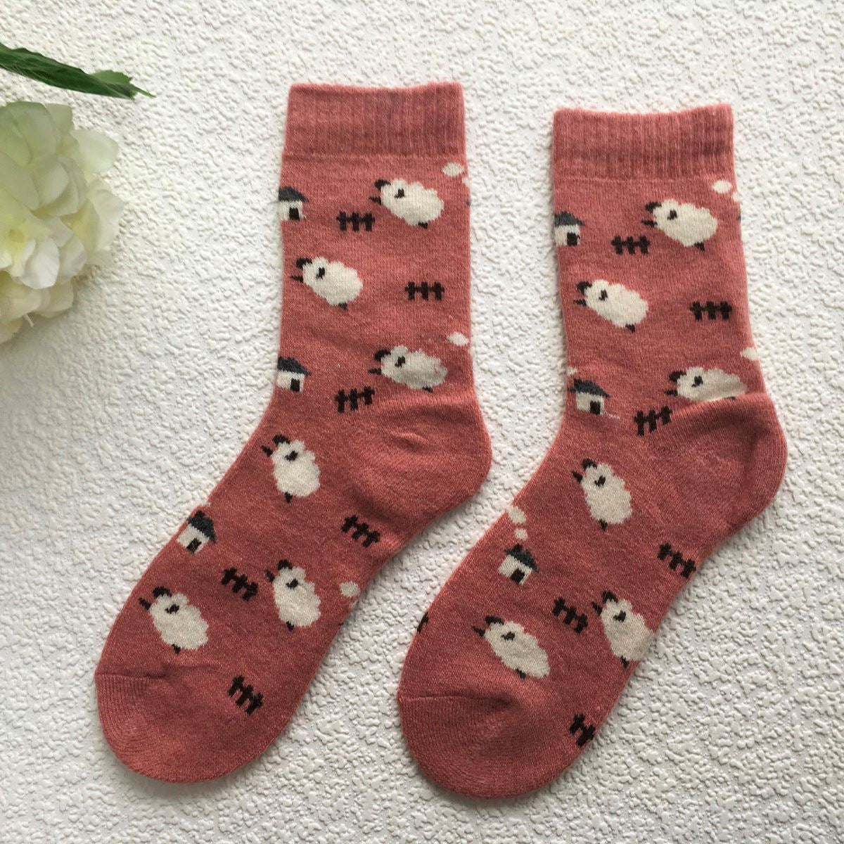 Dark Pink Sheep Wool Blend Socks