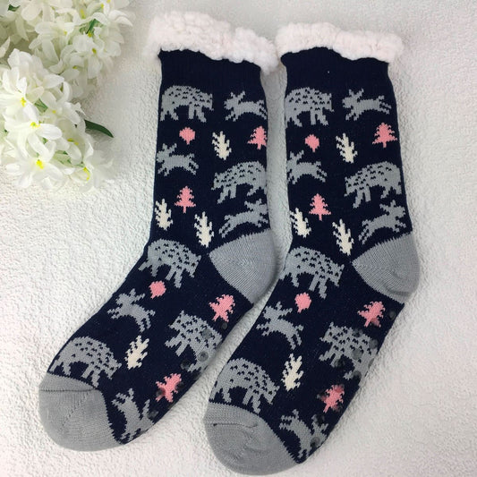 Navy Wildlife Slipper Socks