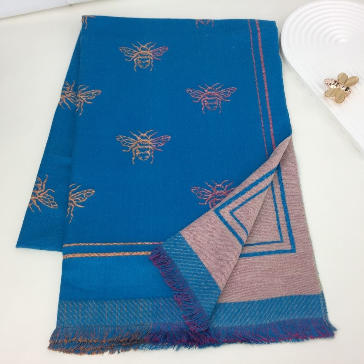 Bright Blue Bee Scarf