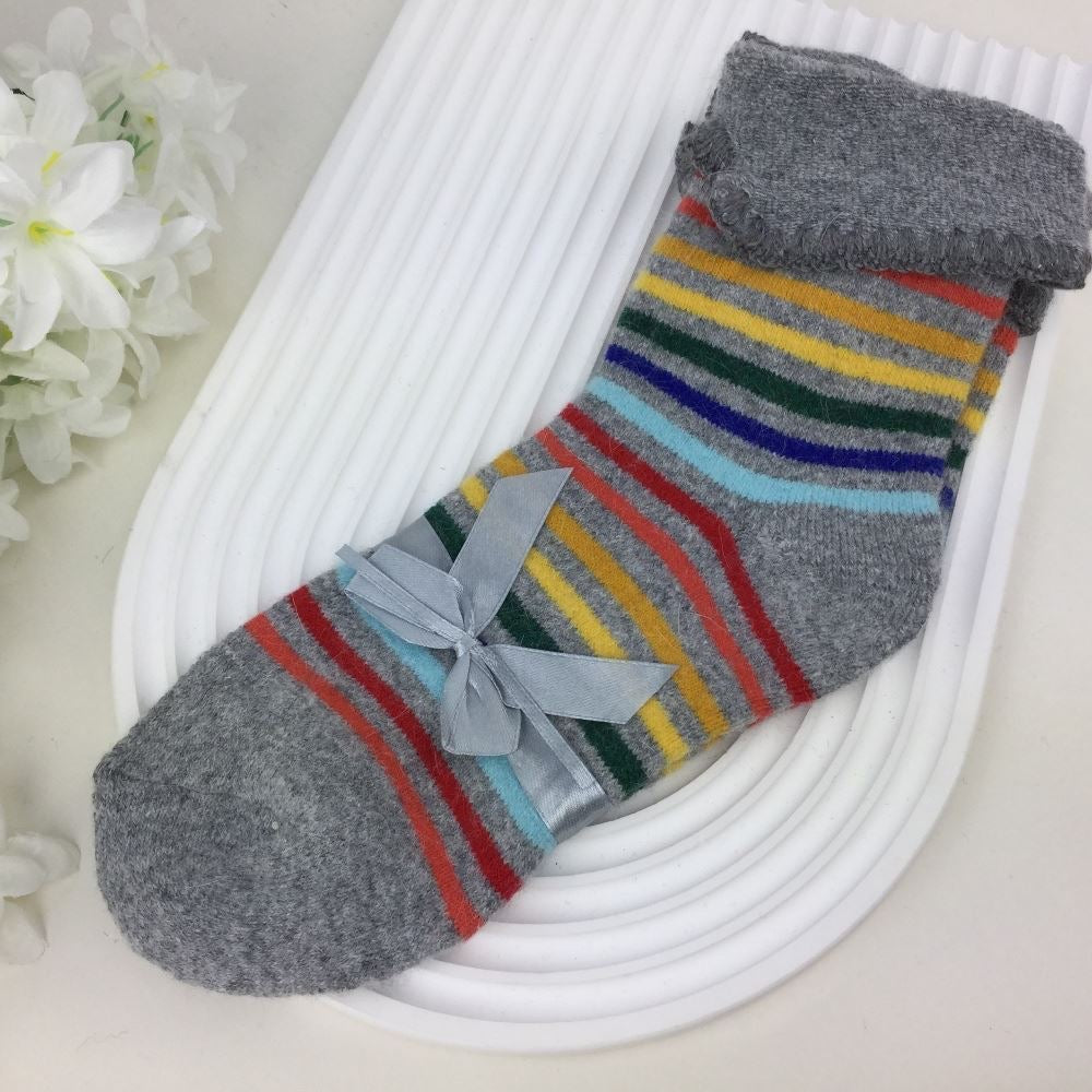 Grey Rainbow Wool Blend Socks