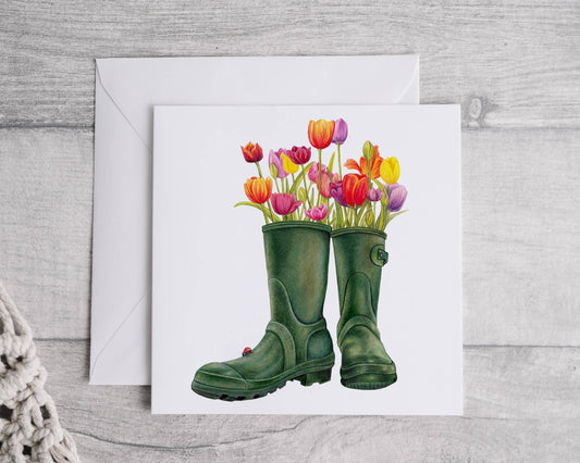 Preorder- tulip wellies card