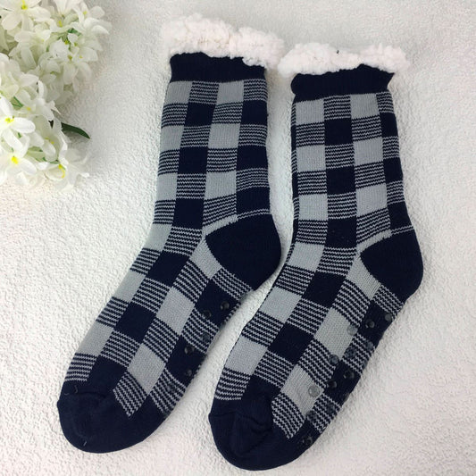 Navy Crosshatch Slipper Socks