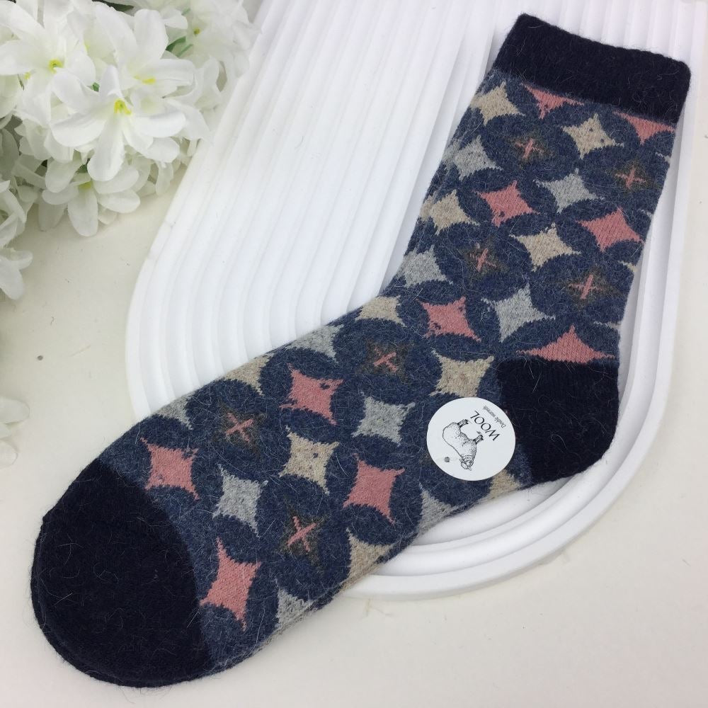 Navy Star Wool Blend Socks