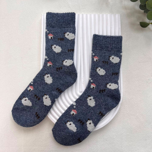 Denim Blue Sheep Wool Blend Socks