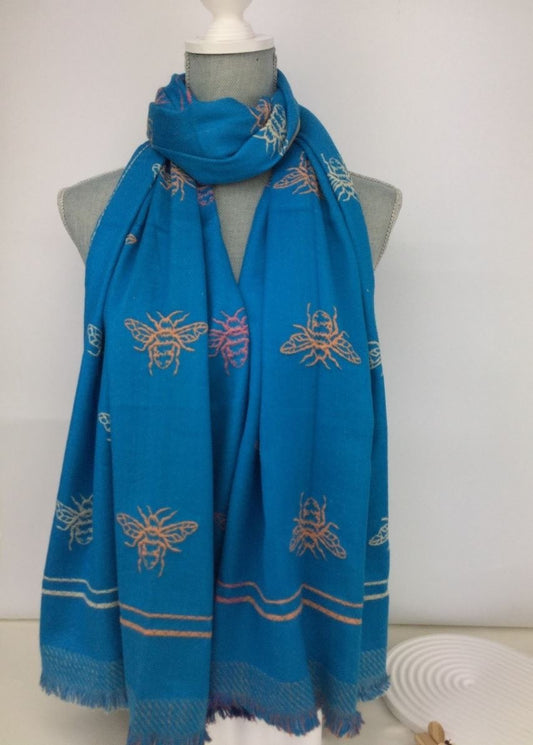 Bright Blue Bee Scarf