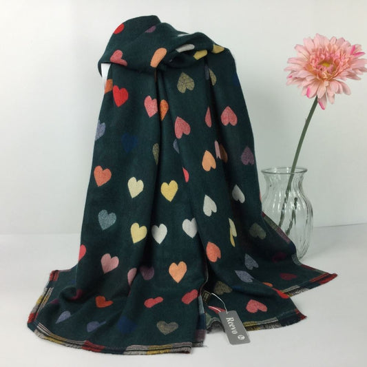 Dark Green Small Heart Scarf