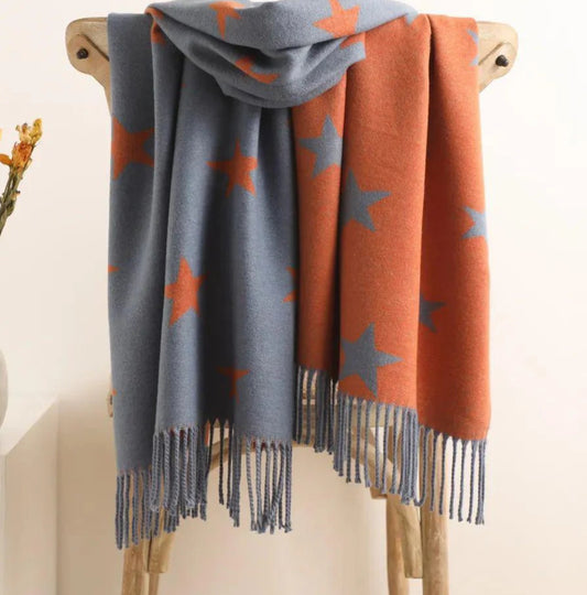 Rust/Blue Large Star Scarf