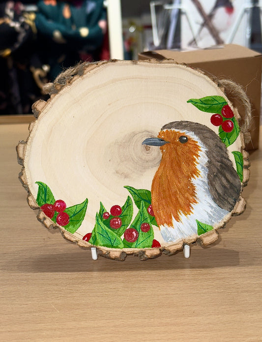 Large Hand Painted Robin Wood Slice