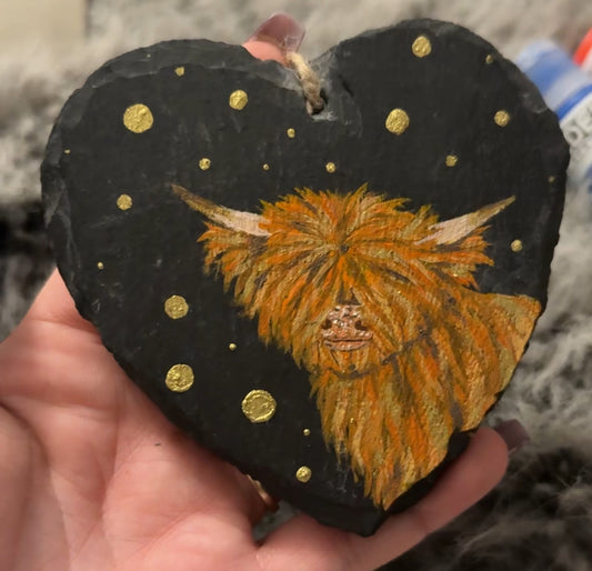 Highland Cow Slate Heart