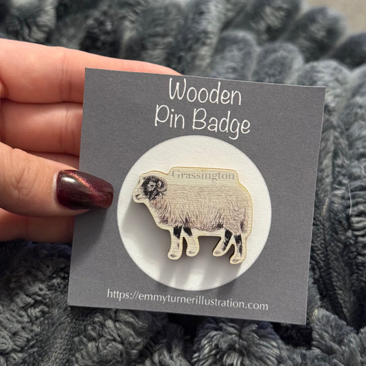Grassington Wooden Pin Badge
