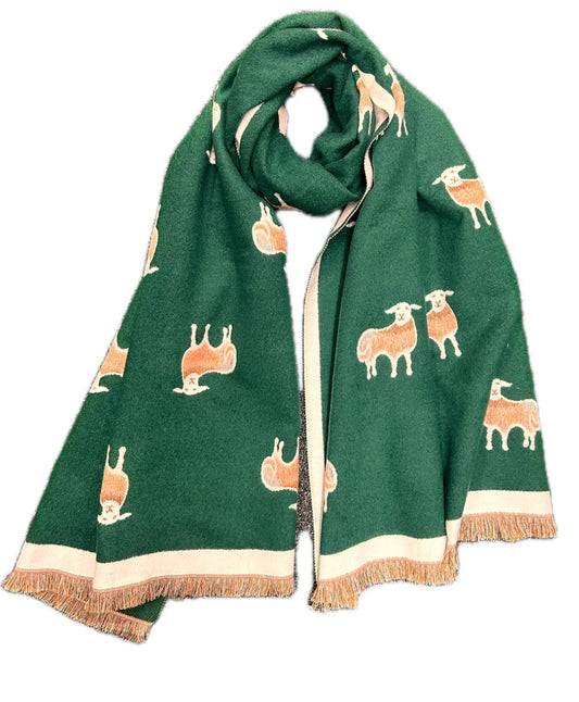Green Sheep Scarf Reversible