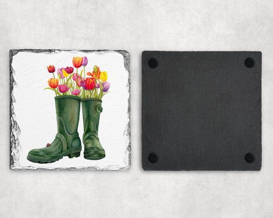 Preorder - Tulip Wellies Slate Coaster