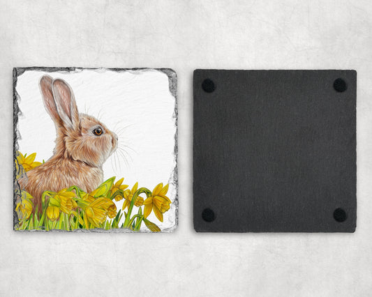 Preorder - Daffodil Rabbit Slate Coaster