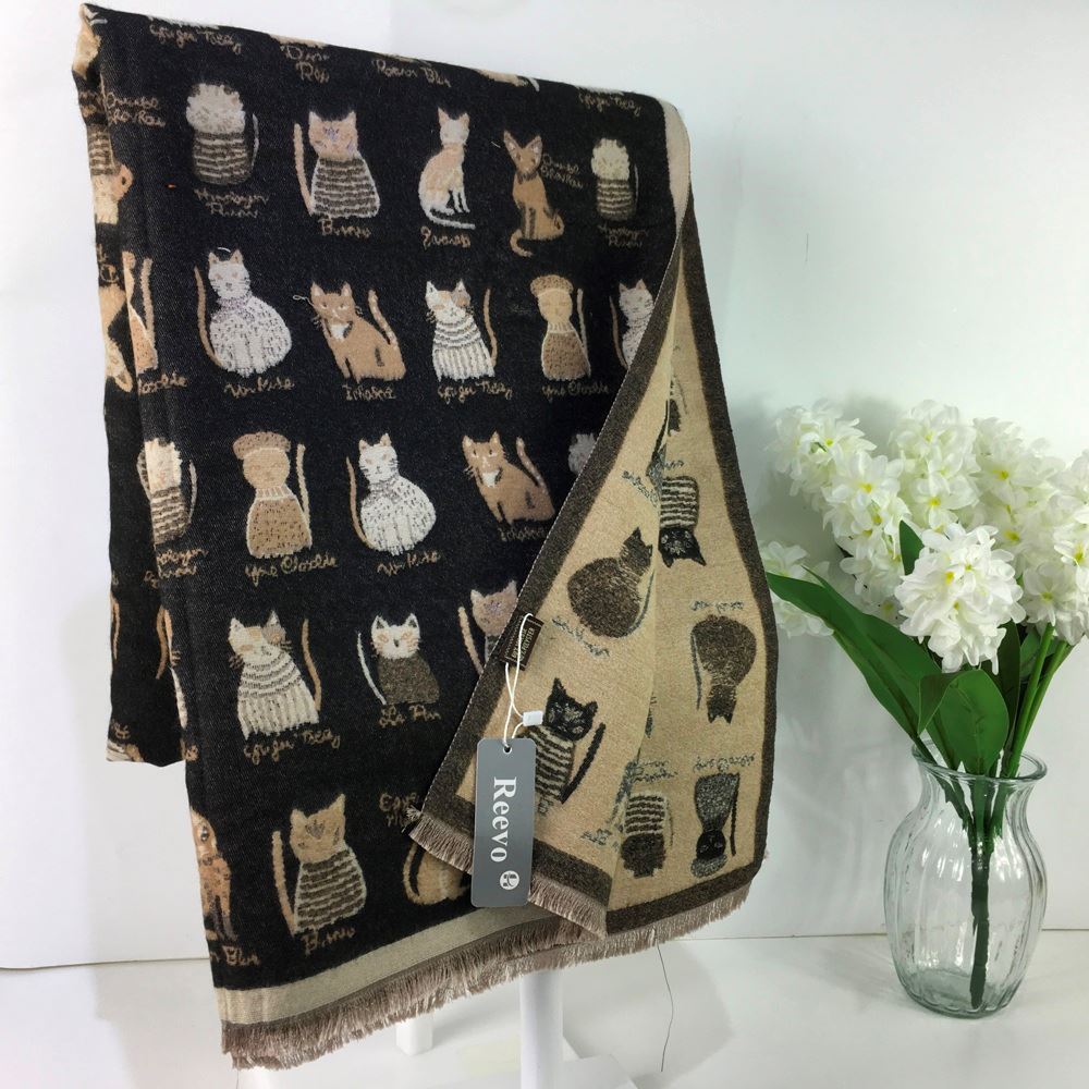 Cat Scarf Reversible Black