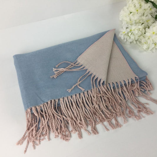 Scarf Blue and Beige Reversible