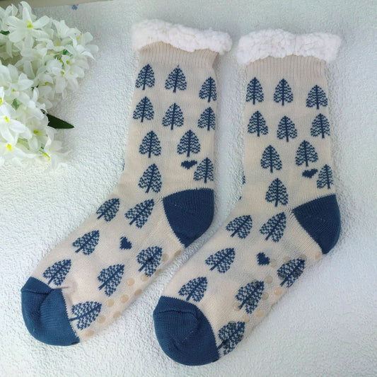 Blue Leaf Slipper Socks